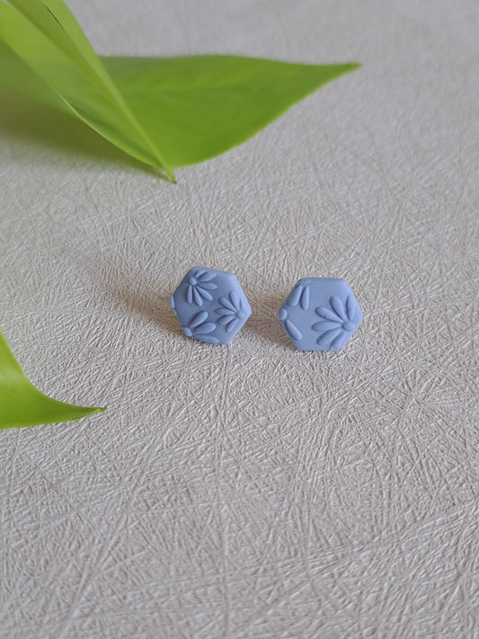 Clous d'oreilles Hexagonal Fleurs - Bleu