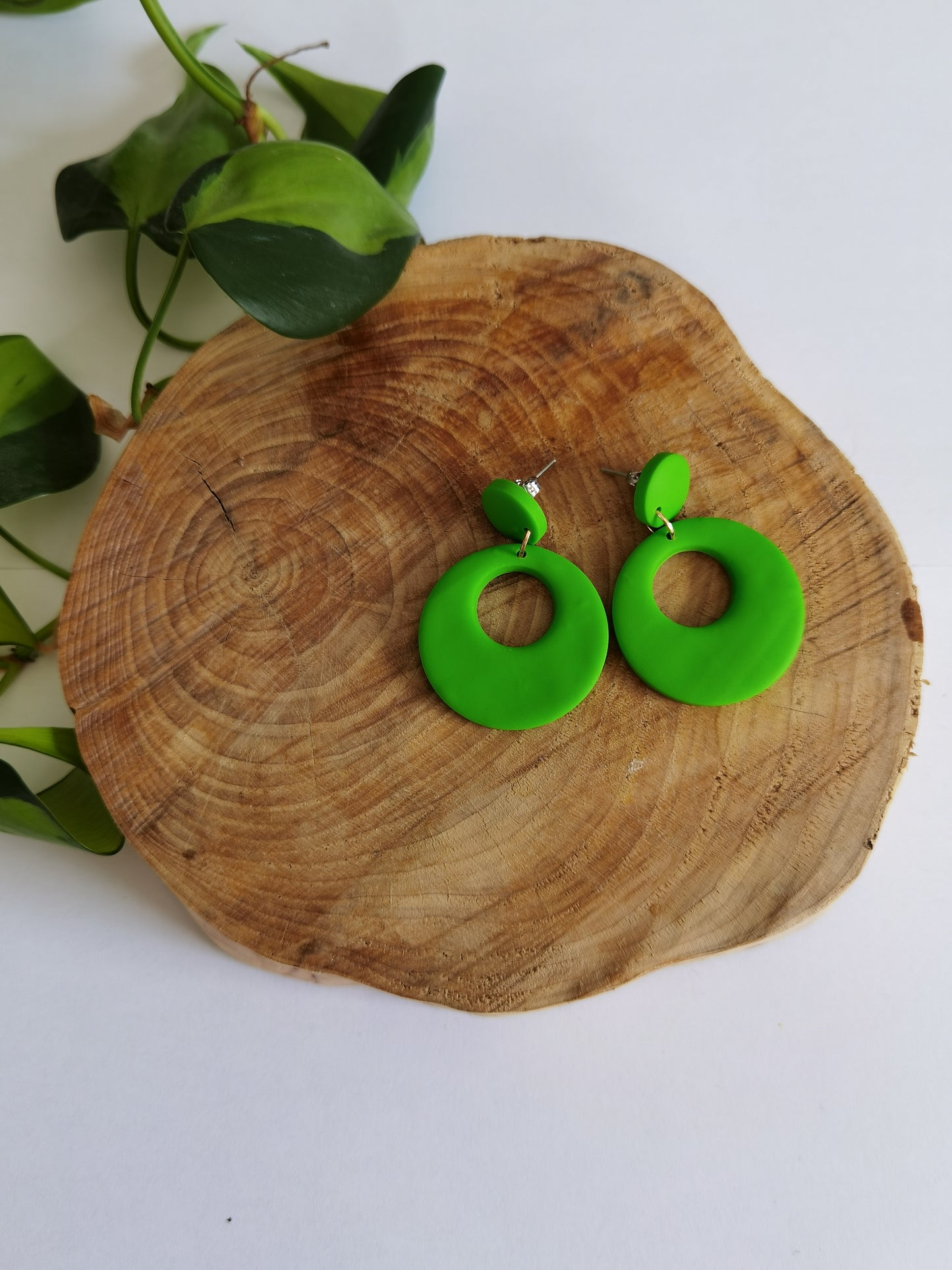 Boucles d'oreilles Rétro Rondes - Vert