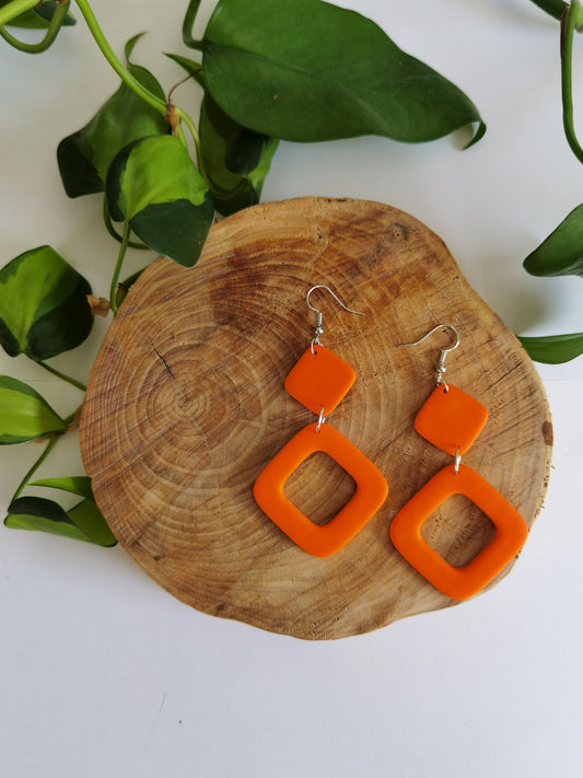 Boucles d'oreilles Créoles carré rétro - Orange