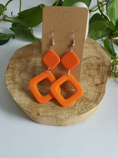 Boucles d'oreilles Créoles carré rétro - Orange